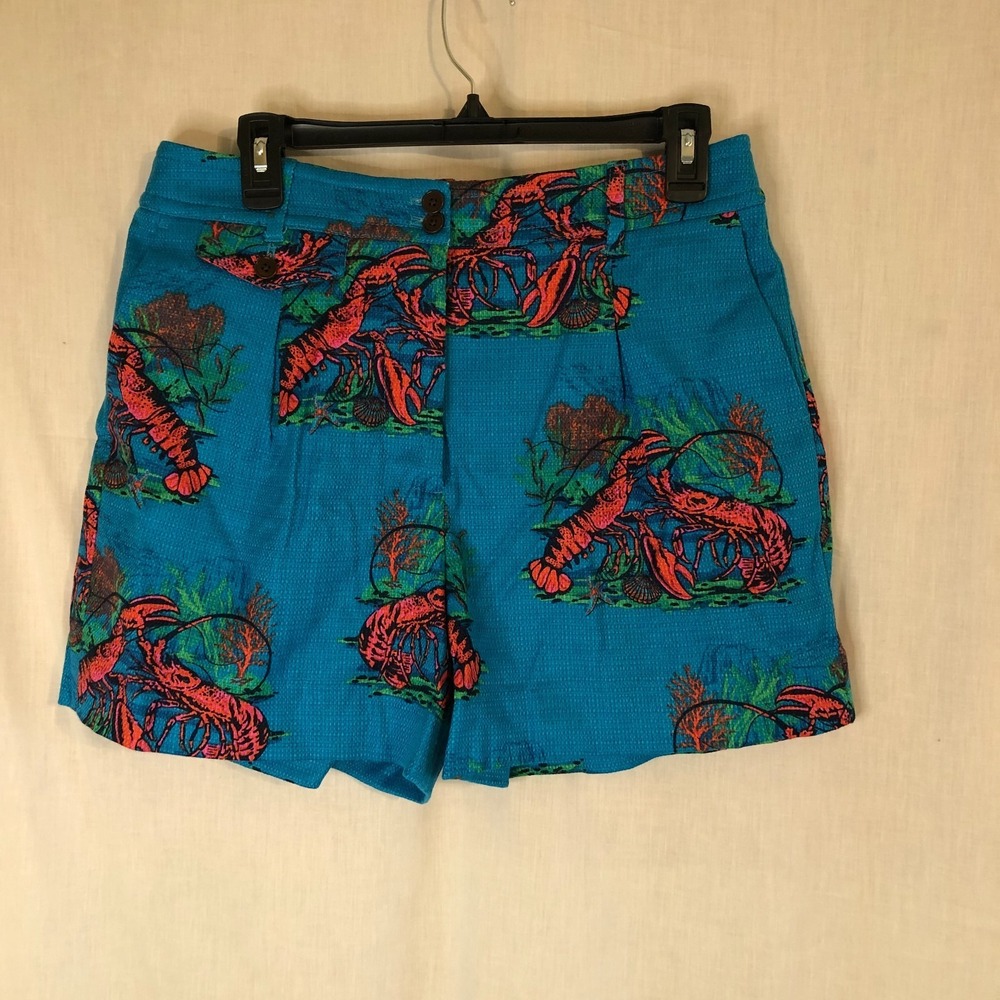 J.Crew Pleated Woven Shorts in Lobster Print Grasscloth Women Picnic 4th July 10